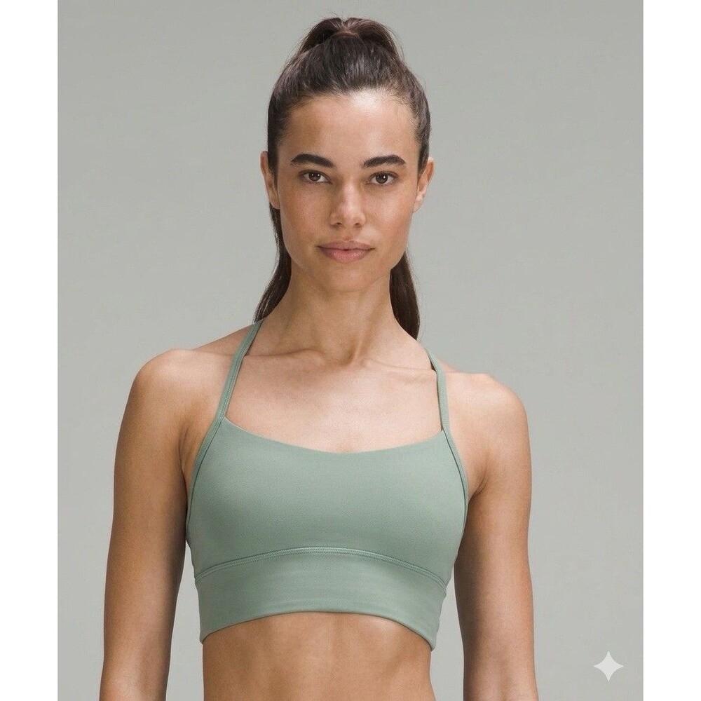 Lululemon Flow Y Nulu Longline Bra Size 4 Crater Blue CRBU (Bluish Green) NWT